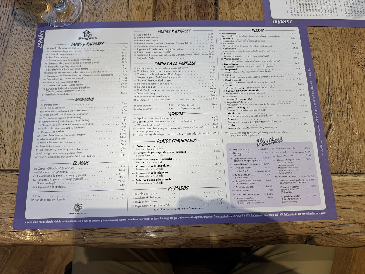 Menu Restaurant Mama Maria | Andorra-1