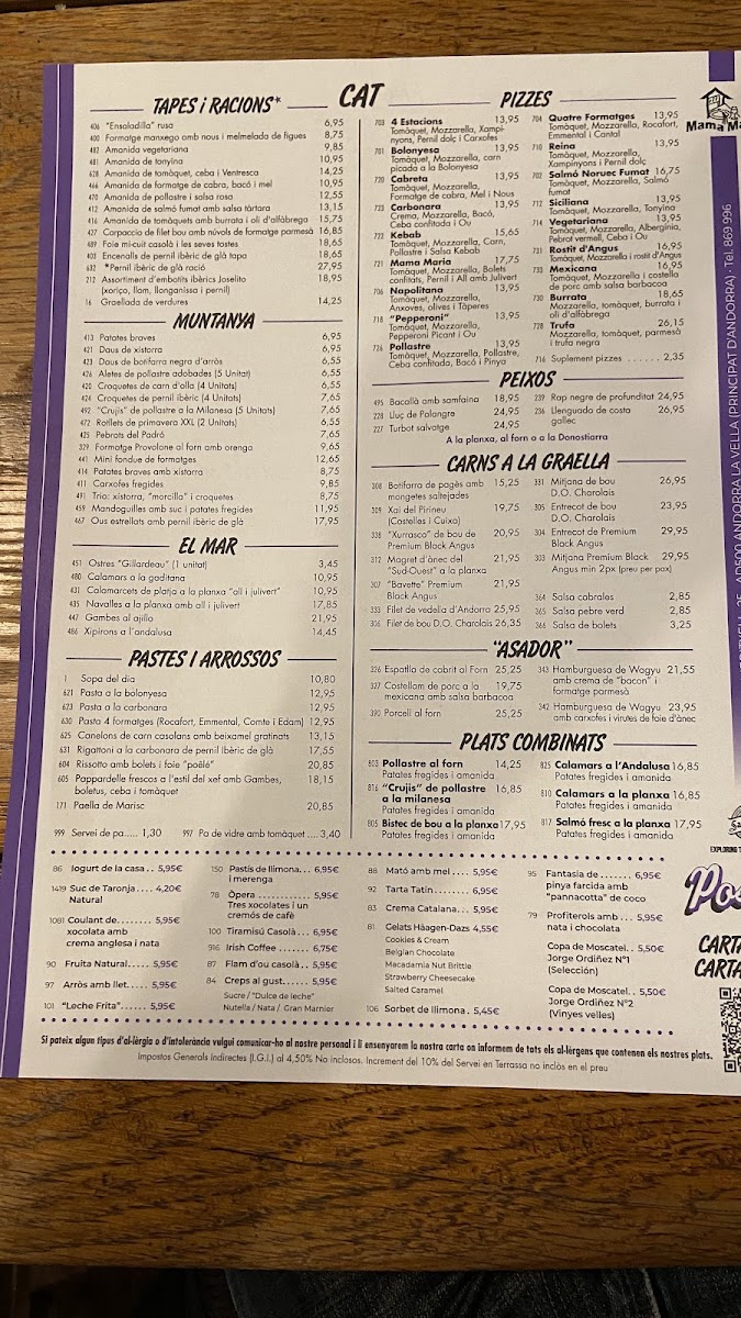 Menu Restaurant Mama Maria | Andorra-10