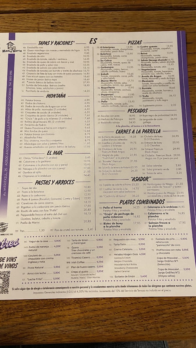 Menu Restaurant Mama Maria | Andorra-7